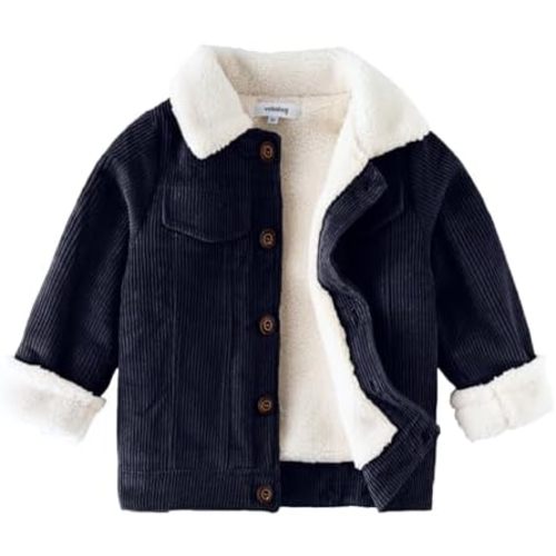 Volunboy Baby Boy Corduroy Jacket Toddler Fleece Winter Coat Kid Sherpa Lined Button Down Warm Outwear
