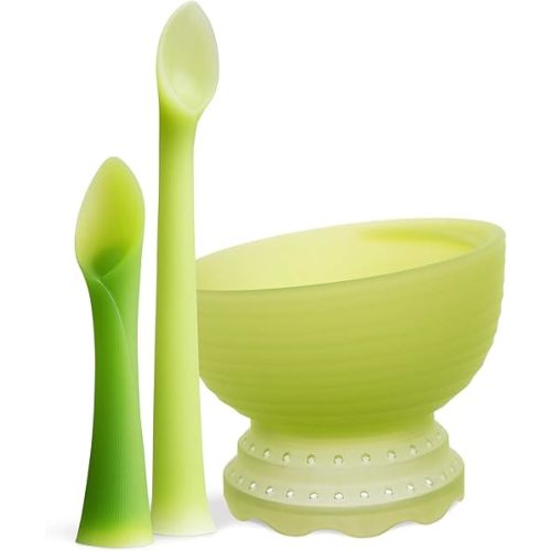 Olababy 3 Piece Parent Led and Baby Led Weaning First Feeding Set, Includes Training Spoon, Feeding Spoon and Steambowl