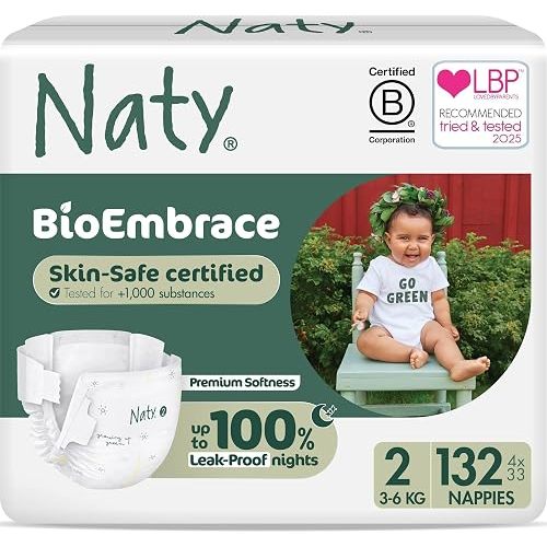 Naty BioEmbrace Baby Newborn Diapers, Size 2 (6-13 lbs), 132 Count