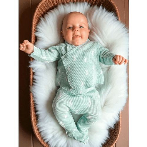 Organic Waffle Kimono & Pant Set, Light Blue Moon