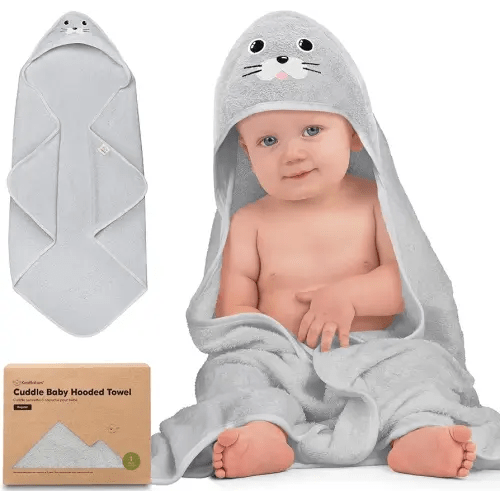 KeaBabies Hooded Baby Towel for Newborn - Viscose Derived from Bamboo Large Baby Bath Towels with Hood for Boys, Girls, Toddler, Extra Absorbent & Soft Newborn Bath Essentials (Seal, Regular)
