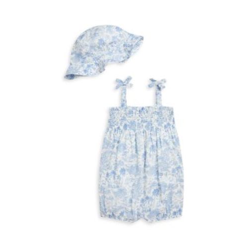 Girls' Riviera Toile Cotton Shortall & Hat Set - Baby