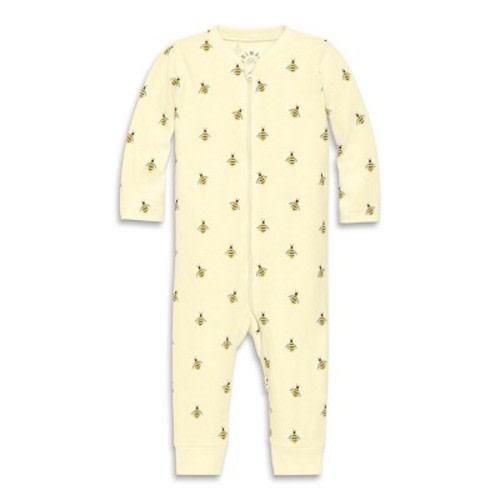 Primary Baby Organic Zip Romper In Baby Bugs In Light Banana Bumble Bees Size Newborn