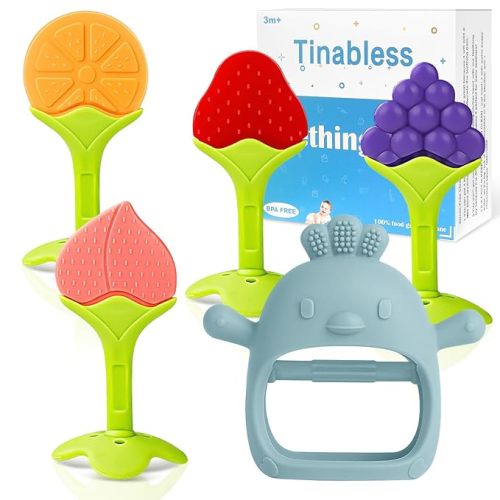 Teething Toys (5 Pack) - Tinabless Infant Teething Keys Set, BPA-Free, Natural Organic Freezer Safe for Infants and Toddlers, Silicone Baby Teethers
