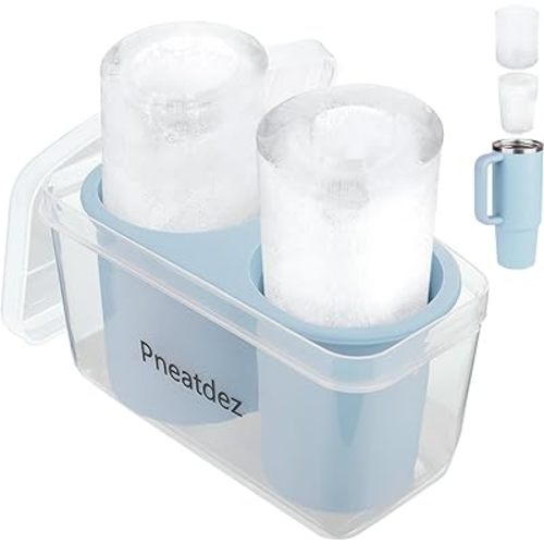 Ice Mold for Stanley Cup, Silicone Ice Cube Tray for Stanley Cup 30oz-40oz, Tumbler Ice Mold with Lid and Bin, Easy Release Cylinder Ice Cube Molds, 1 Pack, Chambray
