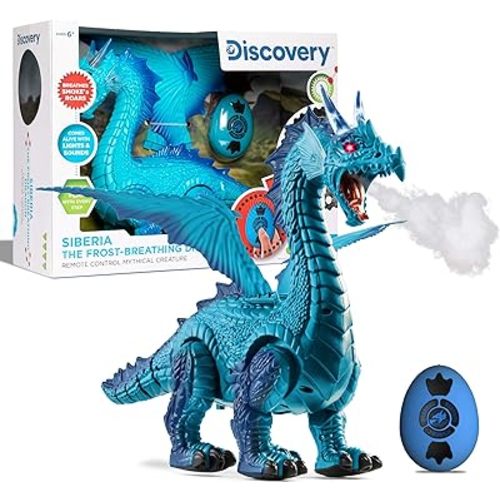 Discovery Frost-Breathing RC Dragon with Smoke Breath, Walking, Wing Flapping, Realistic Roaring Sounds| Light-Up Large Dinosaur Toy| Remote Control Robot Dino Mythical Creature|Kids Boys Gift| Age 6+