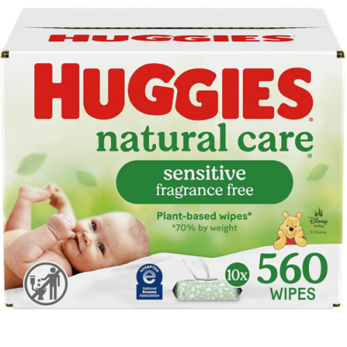 Huggies Natural Care Sensitive Baby Wipes, Unscented, Hypoallergenic, 99% Purified Water, 10 Flip-Top Packs (560 Wipes Total)