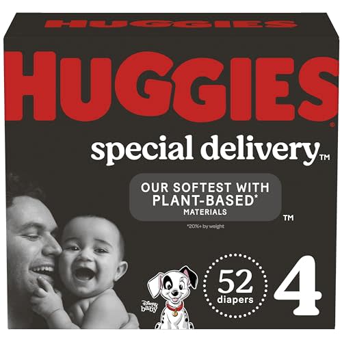 Huggies Special Delivery Hypoallergenic Baby Diapers Size 4 (22-37 lbs), 52 Ct, Fragrance Free, Safe for Sensitive Skin