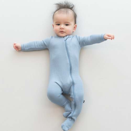Ribbed Zipper Footie in Slate | Footie Pajamas | Kyte Baby