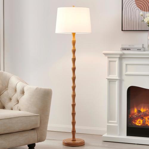 KAWOTI Bambi 61-in Painted Wood Brown Standard Floor Lamp with Fabric Shade