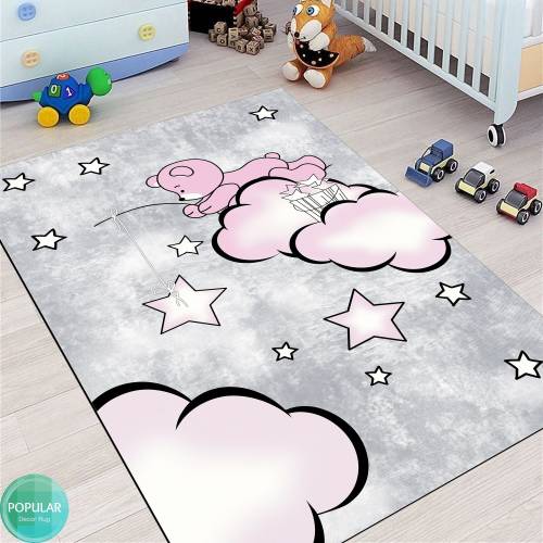 Star and Cloudy Rug, Pink Rug, Themed Rug, Sweet Dreams Rug, Kids Room, Modern, Home Decor, Gift fom Him, Minimalist Rug, Personalized Gift