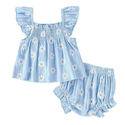 Sopiago Baby Girl Ruffled Sleeveless Romper Casual Summer Jumpsuit for Baby Girl Bodysuit Cotton Linen Clothes (Sky Blue,3-6 Months)