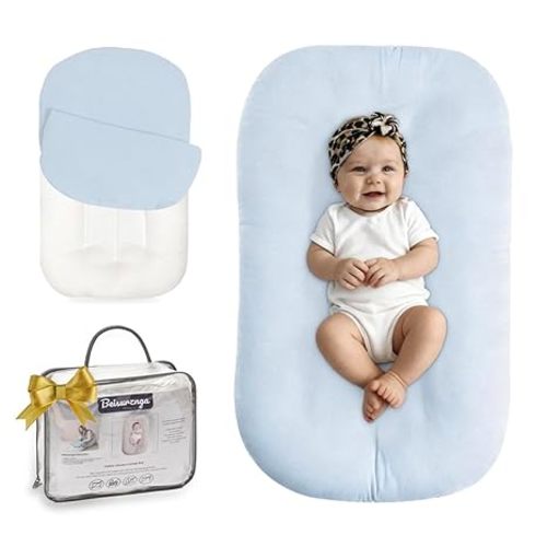 Baby Lounger for Newborn - Snuggle Cozy Me Lounger | Breathable Soft Cotton, 0-24 Months Portable Playtime Baby Nest, Newborn Baby Essentials Gifts- Blue (1 Lounger + 1 Cover)