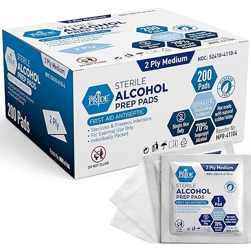 MED PRIDE Sterile Alcohol Prep Pads, 70% Isopropyl, 2-Ply, 200-Count Pack