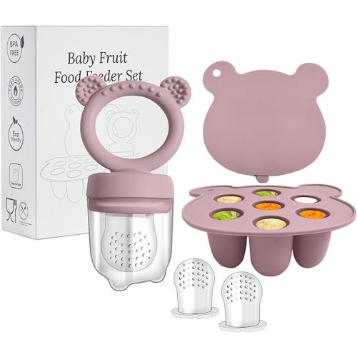 Baby Fresh Food and Fruit Feeder | Breastmilk Popsicle Molds | Silicone Feeder Set for 4M+ Infant Self Feeding (Purple)