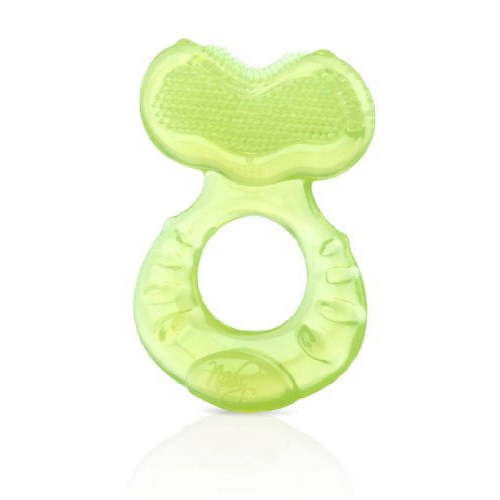 nuby silicone teethe-eez teether with bristles, includes hygienic case, 3 months +, green