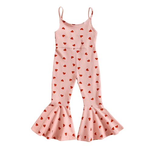 Guodeunh Toddler Baby Girls Bell-Bottoms Jumpsuit Ribbed Sleeveless Spaghetti Straps Romper Heart Valentines Outfit
