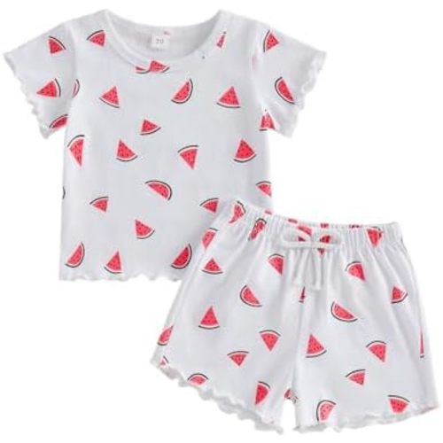 Toddler Baby Girl Clothes Ribbed Lettuce Shirts Shorts Set