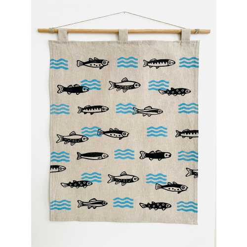 Handmade Fish Block Print Wall Hanging (15.5x20”)