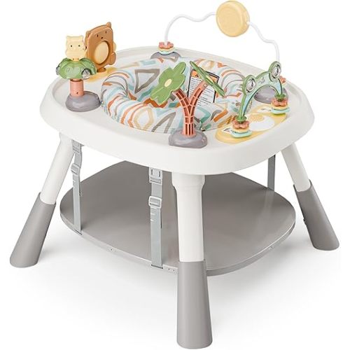 Baby Activity Center, Baby Jumpers and Bouncers with 5 Toys, Lights & Music, Adjustable Heights, 3-Stage Activity Center & Play Table, 360° Rotary Interactive Play Center for Baby Ages 6m+ (White)