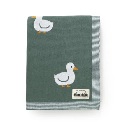 mimixiong Baby Blanket Knit Receiving Boys Girls Cute Duck Blanket | Soft Cotton Neutral Blanke for Swaddle Crib Stroller 30x40 Inch Deep green