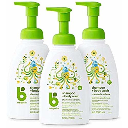 Babyganics Baby Shampoo + Body Wash Pump Bottle, Chamomile Verbena, 16oz, 3 Pack, Packaging May Vary - Frustration-Free Packaging