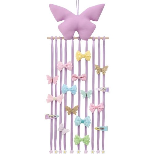 Long Bow Holder for Girls Baby Pink Purple Butterfly Hair Bows Clip Organizer 31.5 Inch Baby Hair Accessories Storage Display Hanging Decor for Girls Nursery Room Bedroom Living Room