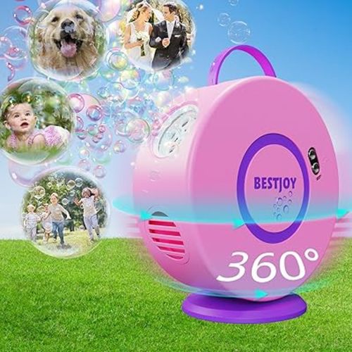 Bubble Machine for Toddlers Girls 1-3-5 - Rechargeable Pink Bubble Blower 90°&360° Rotating Blowing Bubbles for Kids Ages 4-8 | Outdoor Toys Automatic Bubble Maker Gifts for Birthday Parties