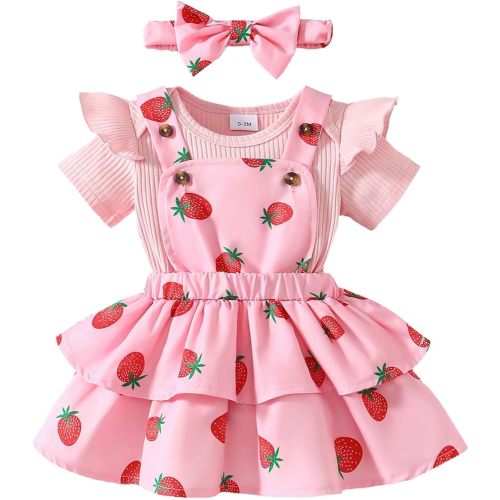 Baby Girl Summer Clothes Newborn Outfit Ruffle Romper Adjustable Suspender Overall Dress Bow Headband 0-24 Months