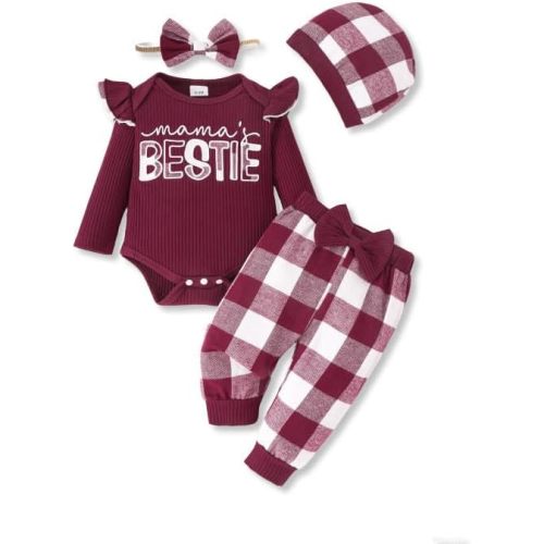 SUNNY PIGGY Baby Girl Clothes Newborn Outfits Infant Ruffle Romper 0-18M Fall Winter Flower Plaid Pants Clothing Set