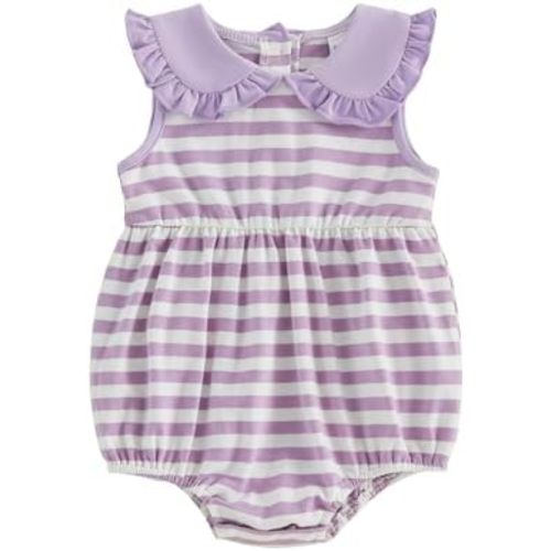 Newborn Baby Girl Summer Clothes Striped Peter Pan Collar Sleeveless Bubble Romper Bodysuit Jumpsuit Infant Outfit