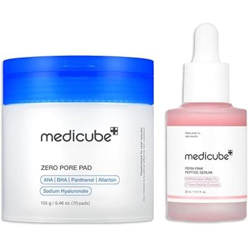 medicube For All Skin Types Duo: medicube Zero Pore Pads 2.0 and Salmon DNA PDRN Pink Peptide Serum | Korean Skincare, Skincare Routine