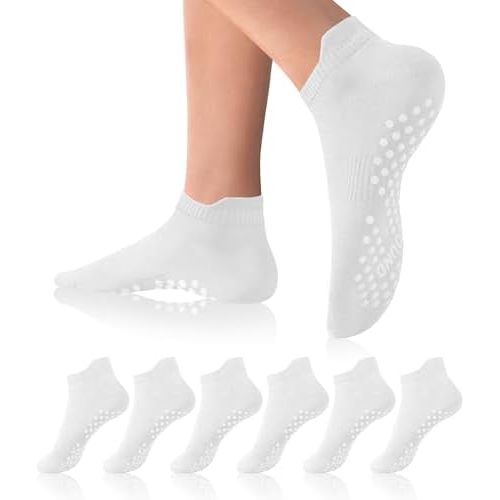 DIBAOLONG Pilates Socks with Grips for Women Yoga Socks Non Slip Barre Hospital Socks 6-Pairs Grippy Ankle Socks