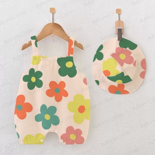 Baby Flower Beige Romper with Hat 6-12month