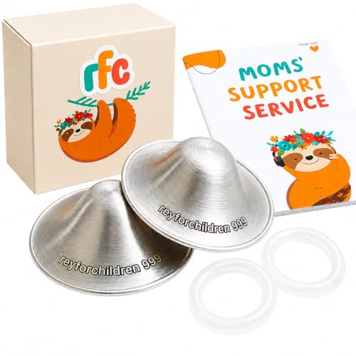 RFC Silver Nursing Cups - 999 Silver Nursing Pad - Nipple Shield Kit for Nursing Newborn - Breastfeeding Essentials - Nipple Cover Breastfeeding - with Silicone Ring & Cleaning Scotch & Case (XL)