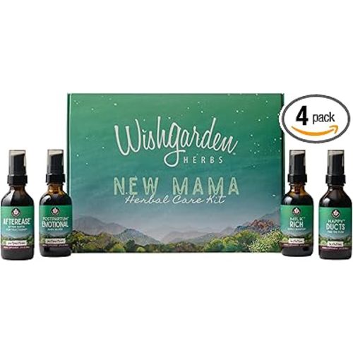 WishGarden Herbs Postpartum Essentials Kit - Herbal Tinctures for Breastfeeding Support, Lactation, After Birth Comfort & Mood, 4-Bottle New Mom Gift Set