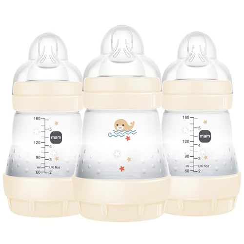 MAM Easy Start Anti Colic Baby Bottle 5 oz, Easy Switch Between Breast and Bottle, Reduces Air Bubbles and Colic, Newborn, Unisex, 3 Count (Pack of 1)