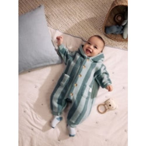 Buy Blue Stripe Borg Button Hooded Baby Pramsuit (0mths-2yrs) from Next Canada