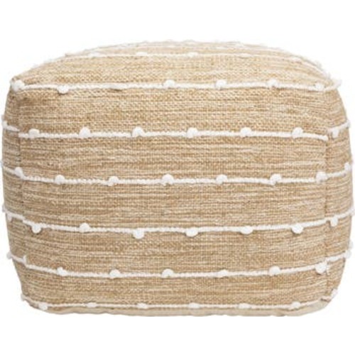 Woven Cotton Textured Stripe Square Pouf - 14" - Beige