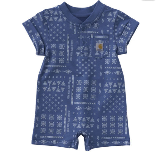 6-9M Blue Kids' Short Sleeve French Terry Romper (Baby) | Carhartt