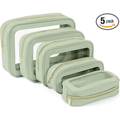 5 Pack Clear Toiletry Bag,TSA Approved Travel Makeup Pouch with Zipper for Cosmetics and Toiletries，Diaper Bag Organizer Pouch Set,Purse Organizer for Christmas Women Gift