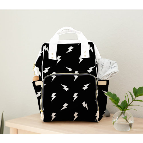 Lightning Bolt Diaper Bag Backpack: Black & White Baby Bag