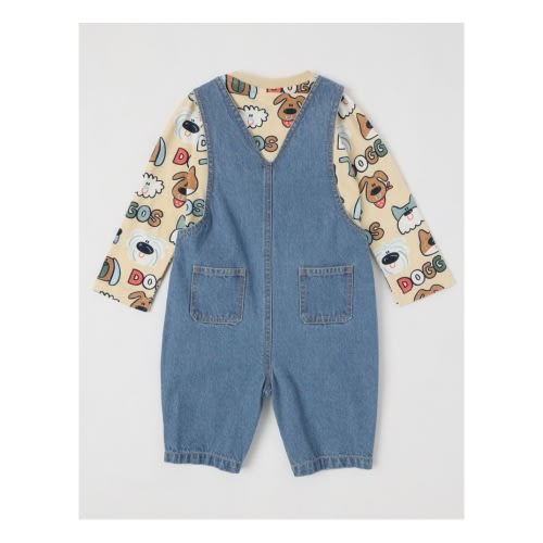 Roy Denim Overall and Doggo Print Tee Set in Denim