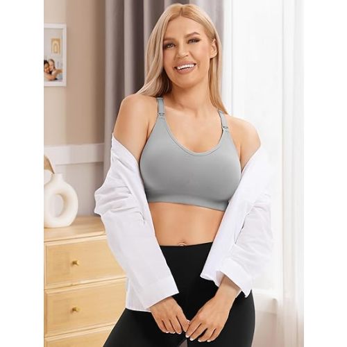 Angelhood Nursing Bras for Breastfeeding, Seamless Nursing Sports Bra Support Yoga Maternity Bras Pregnancy Sleep Bralette