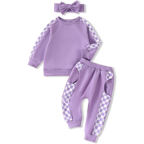 AMAWMW Infant Baby Girl Clothes Long Sleeve Loose Sweatshirts Pockets Pants Headband Outfits Fall Winter Spring Gift