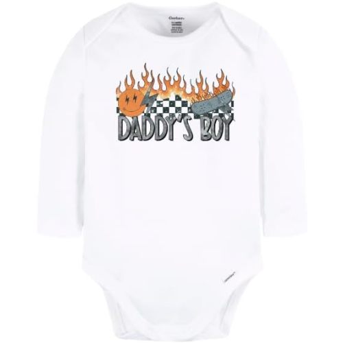 Daddy's Boy Skater Flames Cute Baby Bodysuit Shirt Premium Custom Baby Clothes Unisex Baby Gift for Mom Newborn