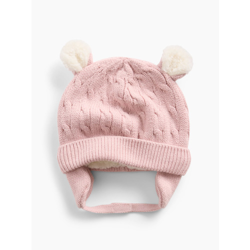 Baby Sherpa-Lined Cable-Knit Bear Beanie