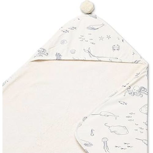 PEHR Hooded Towel, Life Aquatic | Absorbent French Terry & Soft Brushed 100% Cotton | 30” x 30”