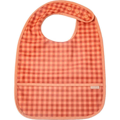 Basic Gingham Front Pocket Snap Bib, Sunset - GRECH & CO. | Maisonette