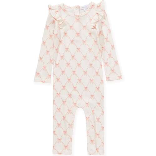 Angel Dear Baby Girls Long-Sleeve Bow/Trellis-Printed Coverall